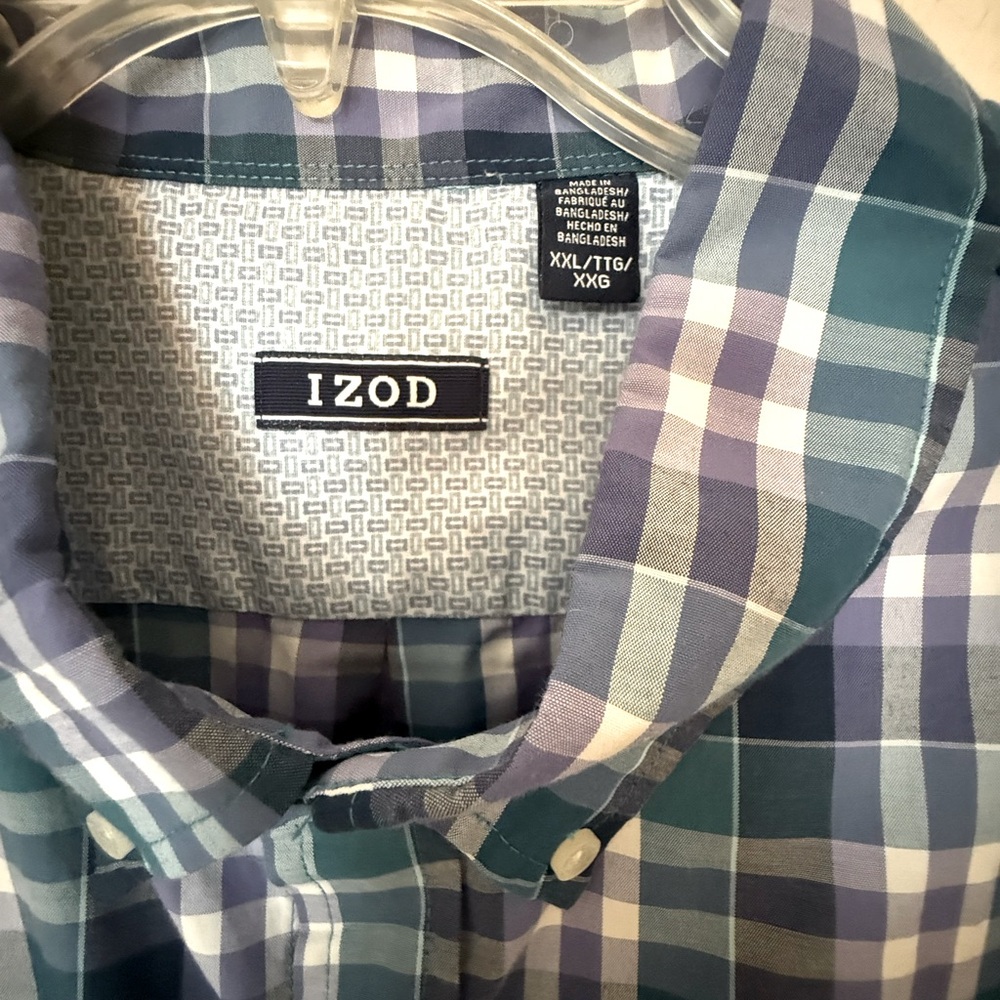 IZOD Blue Plaid Casual Button Down Shirt, Size XXL